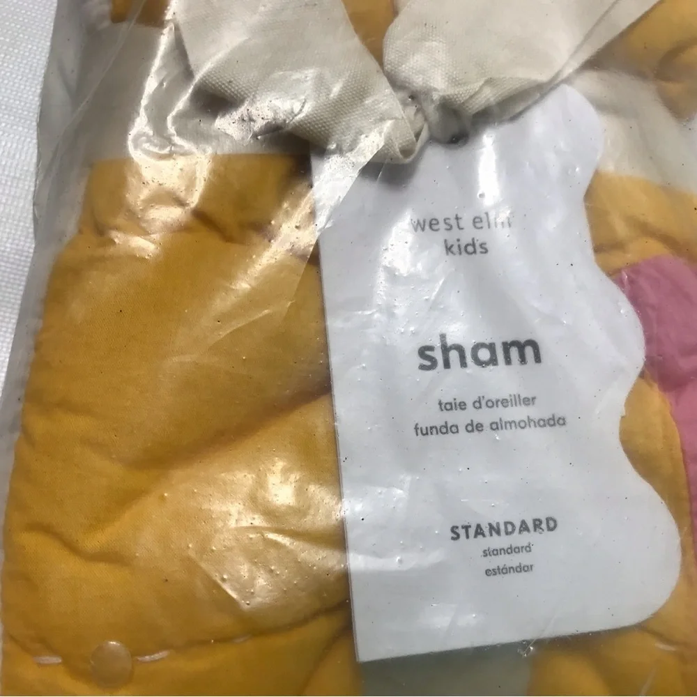 West Elm Kids Standard Pillow Sham Quilted 26 x 20” Yellow Pink Multicolor New